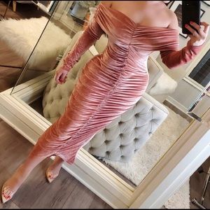 Velvet Off-Shoulder Rose Dress